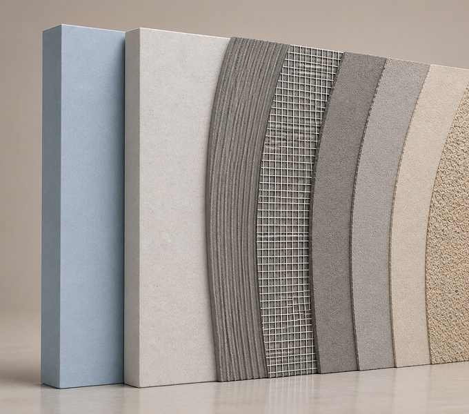 Cross-section of render and finish system samples